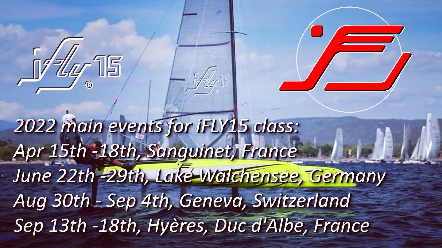 iFLY15 regatta calendar: European Cup le Mailly, Geneva, AUG 30th- SEP 04th. Including training with the designer.
Further main events for the iFLY15 OneDesign class and the Formula Foil:
>>> JUNE 22nd-29th : iFLY Summer games, Lake Walchensee, Germany.
>>> 16th-18th APR : Sanguinet, France.
>>> SEP (tbd) : Duc d’Albe, Hyères, France.
Further regattas to race with iFLY15:
>>> APR 29th - MAY 1st : Eurocat Carnac.
>>> MAY 14th -15th: Open des Multicoques, Geneva, SNG.
>>> JUNE 4th-6th : Ostseepokal Scharbeutz, Germany.
>>> JUNE 11th-12th : Internationalen Katpokal Bodensee, Lindau, Germany.
>>> JUNE 11th-12th : Raid Émeraude, Saint Lunaire, France.
>>> JUNE (tbd, second half) : TEXEL, Netherlands
>>> JULY (tbd, second half) : Foiling Week Garda
>>> AUG (tbd, mid month): Bol d'Or du lac de Joux, Switzerland.
>>> AUG 21st : Grand Prix de Maubuisson, Carcans Maubuisson, France. 

#iFLYRacing #SoundOfSpeed #iFLY15 #TheNewFoilingGeneration #loyaltothefoil #foiling #sail #sailboats #sailingboat #sailingphotography #sailingworld #iFLY #FormulaFoil #FoilingCatamaran #Catamaran #foiler #Katamaran #FlySafe #ActiveFoilControl #Foil #Hydrofoil #foilinggeneration #lifestyle #sailing #flying #sailFriends #loyaltothefoil #codeF #sailboats #sailingboat