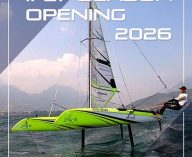 hydrofoil sailboat flying on Lake Garda Italy