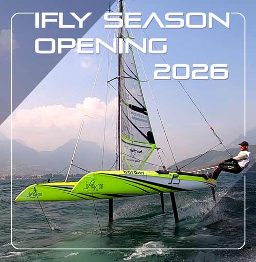 hydrofoil sailboat flying on Lake Garda Italy